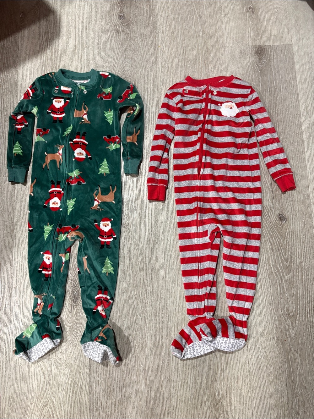 Carter's Holiday Footed One-Piece Pajamas - Green Santa Print & Red Stripe